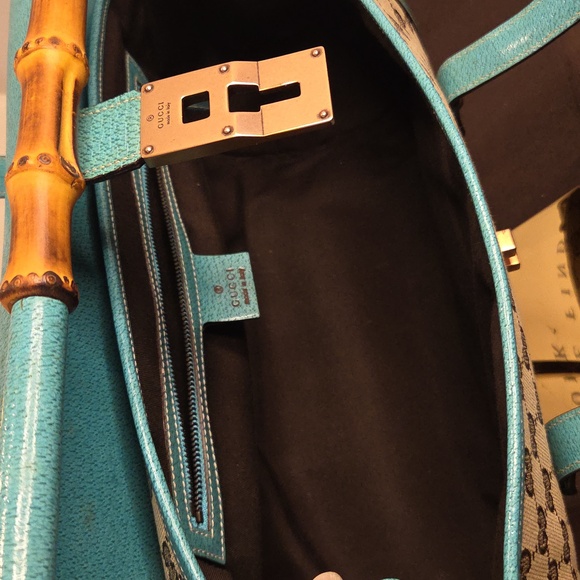 Gucci Vintage 1990s ultra rare limited edition turquoise Bamboo Bullet Bag - Picture 15 of 17